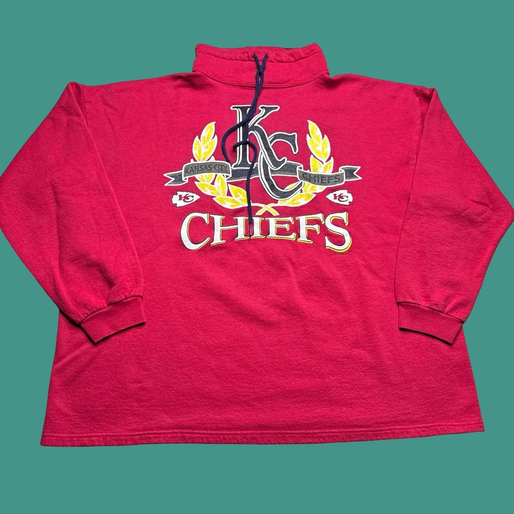 Vintage Kansas City Chiefs Mock Neck One Size Red NFL Football Pullover Boxy Fit